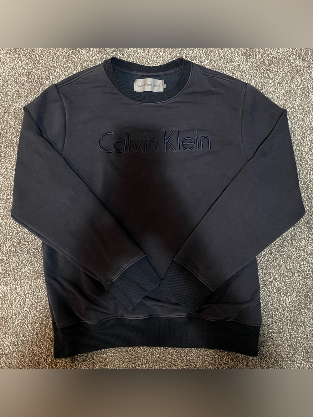 Calvin Klein Men’s Black Embroidered Logo Crewneck With Plushie Interior